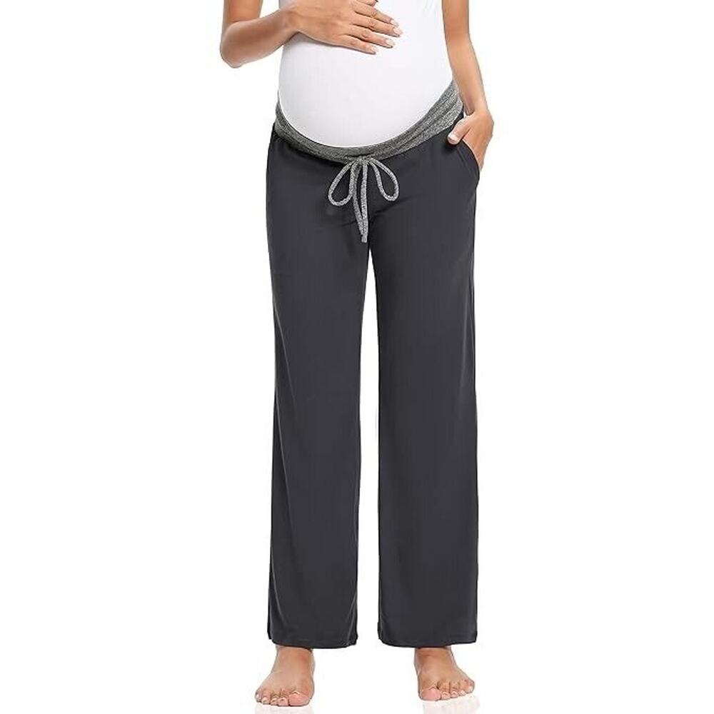Foucome Women Maternity Straight Wide Leg Pants Drawstring Lounge Pants Comfy S